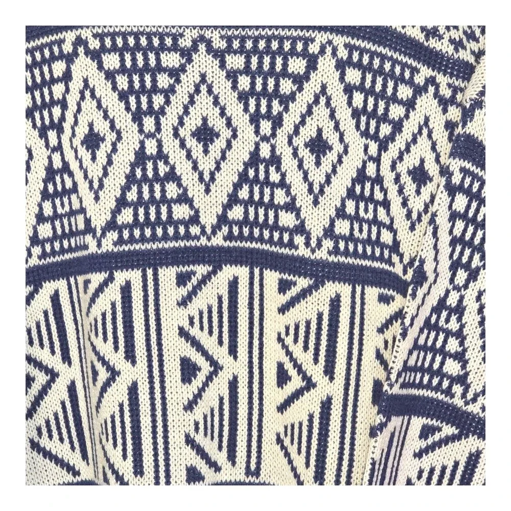 Vintage Anthonys Crew Neck Sweater‎ White Blue Geometric Aztec Print Medium